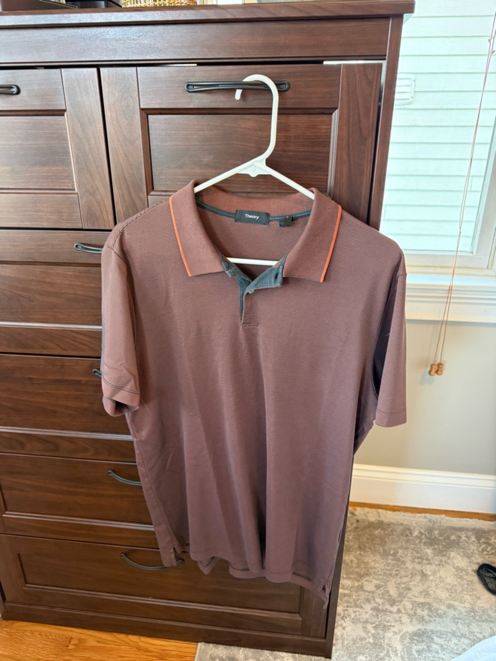 Theory Men's Polo Shirt in Brown with Orange Trim